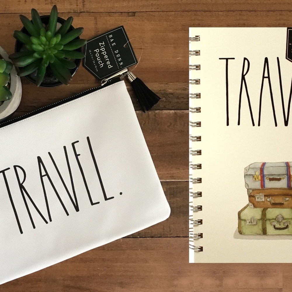 Rae Dunn TRAVEL Zip Pouch & Spiral Notebook Set
